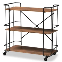 Kirkland's Home Nellie Walnut 3-Tier Mobile Bar Cart- Kitchen Islands & Bar Carts
