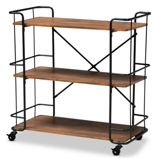 Kirkland's Home Nellie Walnut 3-Tier Mobile Bar Cart- Kitchen Islands & Bar Carts