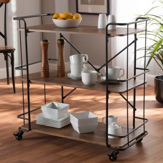 Kirkland's Home Nellie Walnut 3-Tier Mobile Bar Cart- Kitchen Islands & Bar Carts