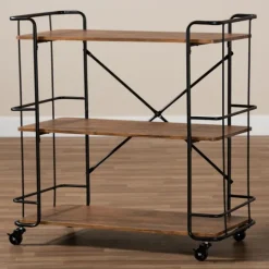 Kirkland's Home Nellie Walnut 3-Tier Mobile Bar Cart- Kitchen Islands & Bar Carts