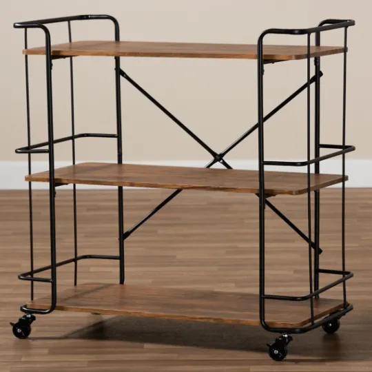 Kirkland's Home Nellie Walnut 3-Tier Mobile Bar Cart- Kitchen Islands & Bar Carts