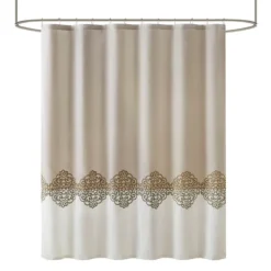 Kirkland's Home Neutral Block Embroidered Shower Curtain- Shower Curtains
