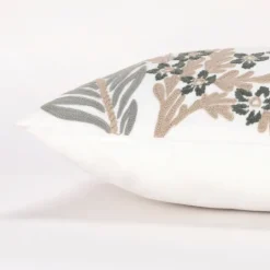 Kirkland's Home Neutral Blooms Hand Embroidered Lumbar Pillow- Pillows