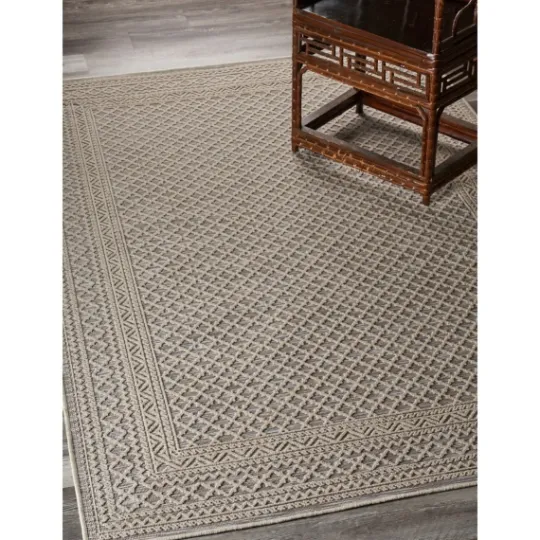 Kirkland's Home Neutral Bordered Lattice Outdoor Area Rug, 5X7- Outdoor Rugs
