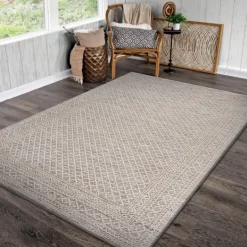 Kirkland's Home Neutral Bordered Lattice Outdoor Area Rug, 5X7- Outdoor Rugs