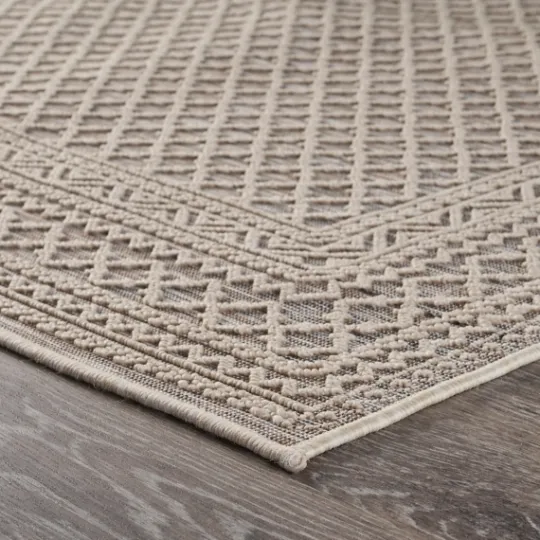 Kirkland's Home Neutral Bordered Lattice Outdoor Area Rug, 5X7- Outdoor Rugs