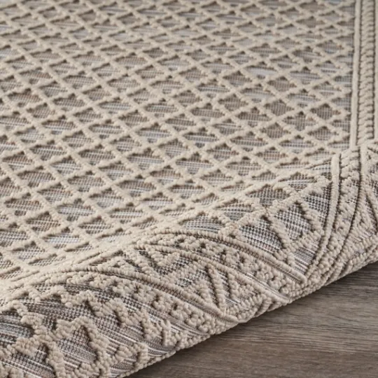 Kirkland's Home Neutral Bordered Lattice Outdoor Area Rug, 5X7- Outdoor Rugs