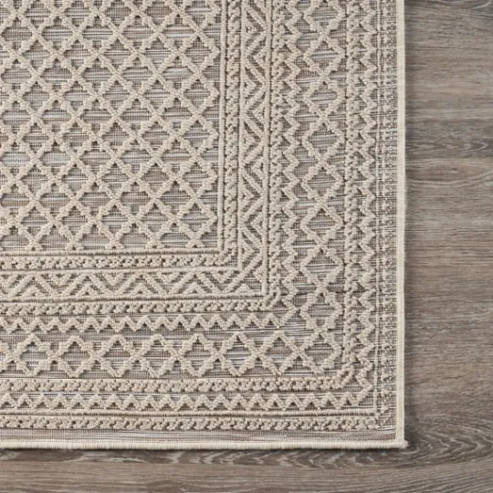 Kirkland's Home Neutral Bordered Lattice Outdoor Area Rug, 5X7- Outdoor Rugs