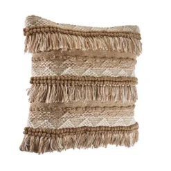Kirkland's Home Neutral Embroidered Fringe Accent Pillow- Pillows