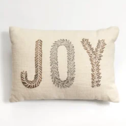 Kirkland's Home Neutral Embroidered Joy Lumbar Pillow- Pillows