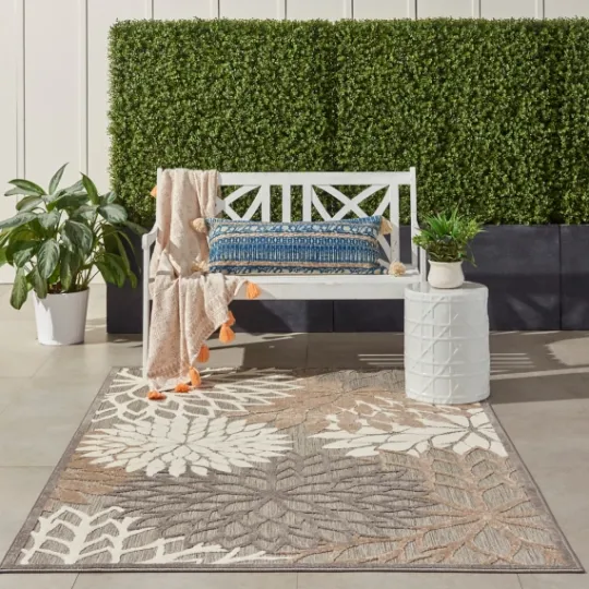 Kirkland's Home Neutral Floral Burst Outdoor Area Rug, 5X7- Outdoor Rugs