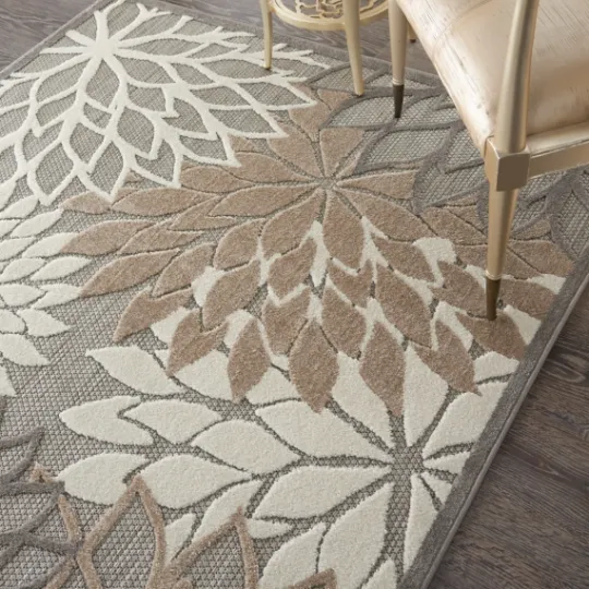 Kirkland's Home Neutral Floral Burst Outdoor Area Rug, 5X7- Outdoor Rugs