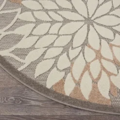 Kirkland's Home Neutral Floral Burst Outdoor Round Area Rug, 5 Ft.- Outdoor Rugs
