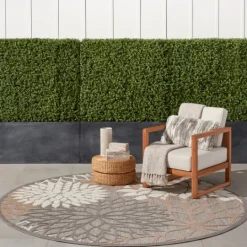 Kirkland's Home Neutral Floral Burst Outdoor Round Area Rug, 7 Ft.- Outdoor Rugs