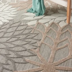 Kirkland's Home Neutral Floral Burst Outdoor Round Area Rug, 7 Ft.- Outdoor Rugs