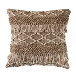 Kirkland's Home Neutral Geometric Fringe Accent Pillow- Pillows