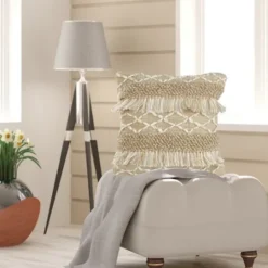 Kirkland's Home Neutral Geometric Fringe Accent Pillow- Pillows