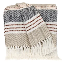 Kirkland's Home Neutral Herringbone Multi Striped Throw- Blankets & Throws