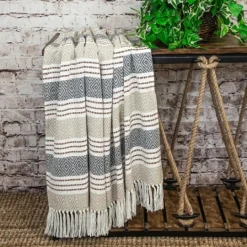 Kirkland's Home Neutral Herringbone Multi Striped Throw- Blankets & Throws