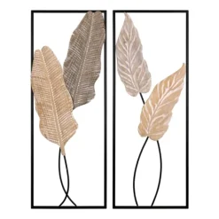 Kirkland's Home Neutral Leaves Metal Wall Plaques, Set Of 2- Wall Plaques