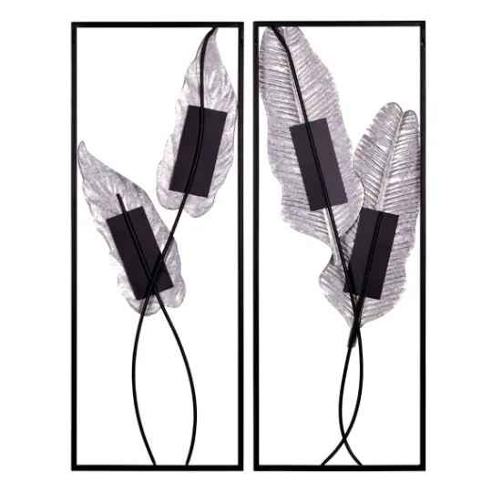Kirkland's Home Neutral Leaves Metal Wall Plaques, Set Of 2- Wall Plaques
