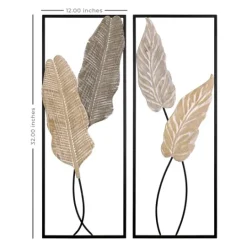 Kirkland's Home Neutral Leaves Metal Wall Plaques, Set Of 2- Wall Plaques