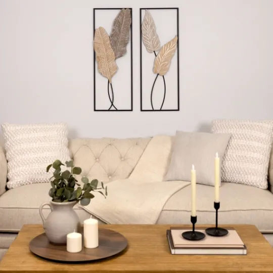 Kirkland's Home Neutral Leaves Metal Wall Plaques, Set Of 2- Wall Plaques