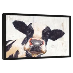 Kirkland's Home Neutral Staring Cow Framed Canvas Art Print- Framed Art