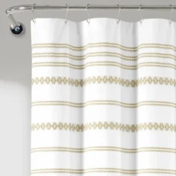 Kirkland's Home Neutral Striped And Tasseled Shower Curtain- Shower Curtains