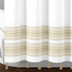 Kirkland's Home Neutral Striped And Tasseled Shower Curtain- Shower Curtains
