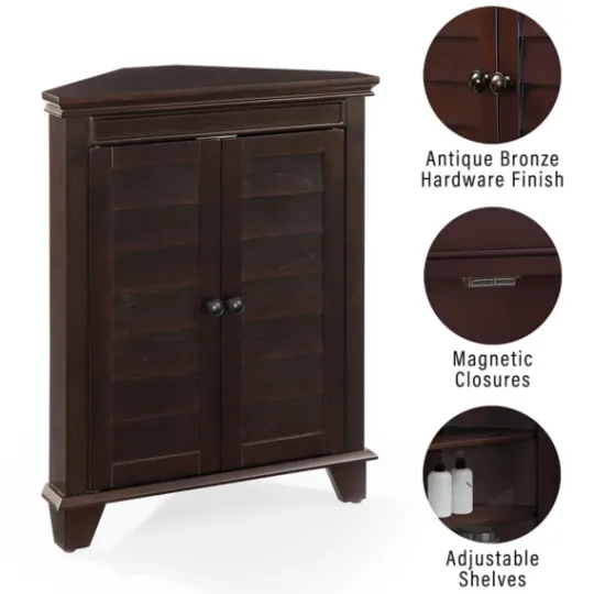 Kirkland's Home Nikki Dark Wooden Corner Cabinet- Bathroom Furniture