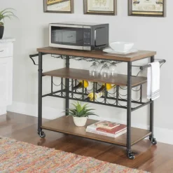 Kirkland's Home Norcross Industrial Rolling Bar Cart- Kitchen Islands & Bar Carts