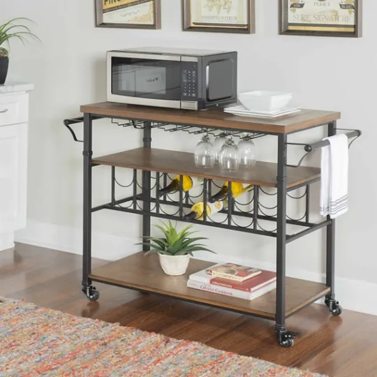 Kirkland's Home Norcross Industrial Rolling Bar Cart- Kitchen Islands & Bar Carts