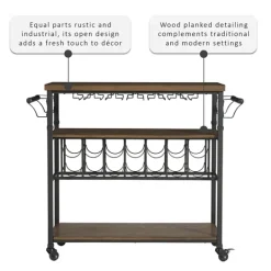 Kirkland's Home Norcross Industrial Rolling Bar Cart- Kitchen Islands & Bar Carts