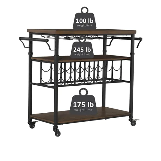 Kirkland's Home Norcross Industrial Rolling Bar Cart- Kitchen Islands & Bar Carts