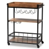 Kirkland's Home Oak And Black Metal Bar Cart With Bottle Rack- Kitchen Islands & Bar Carts