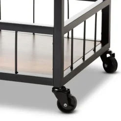 Kirkland's Home Oak And Black Metal Bar Cart With Bottle Rack- Kitchen Islands & Bar Carts