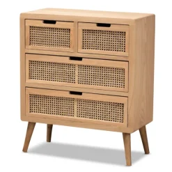 Kirkland's Home Oak And Rattan 4-Drawer Chest- Dressers & Chests