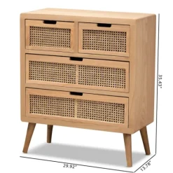 Kirkland's Home Oak And Rattan 4-Drawer Chest- Dressers & Chests