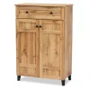 Kirkland's Home Oak 2-Door Grid Shoe Storage Cabinet- Entryway Furniture