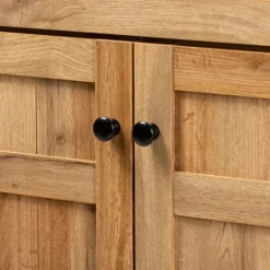 Kirkland's Home Oak 2-Door Grid Shoe Storage Cabinet- Entryway Furniture