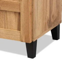 Kirkland's Home Oak 2-Door Grid Shoe Storage Cabinet- Entryway Furniture