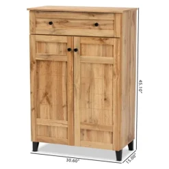 Kirkland's Home Oak 2-Door Grid Shoe Storage Cabinet- Entryway Furniture