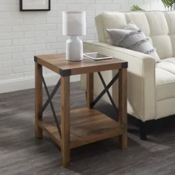 Kirkland's Home Oak Industrial X-Frame Accent Table- Accent & End Tables