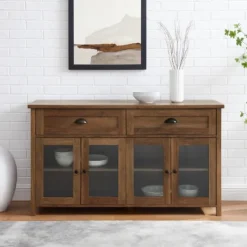 Kirkland's Home Oak Rustic Glass Front Sideboard- Cabinets & Sideboards