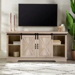 Kirkland's Home Oak Sliding Barn Door Tv Stand- Tv Stands & Media Consoles
