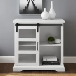 Kirkland's Home Oak Sliding Door Cabinet- Accent & End Tables
