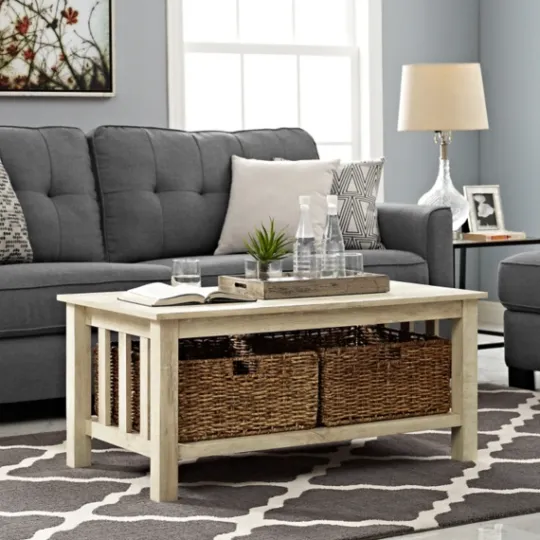 Kirkland's Home Oak Traditional Wooden Basket Coffee Table- Coffee Tables