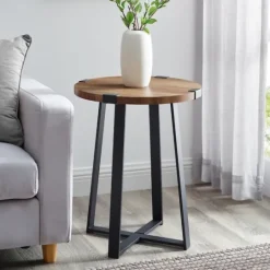 Kirkland's Home Oak Urban Rustic Round Accent Table- Accent & End Tables