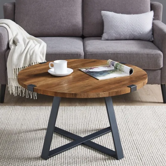 Kirkland's Home Oak Urban Rustic Round Coffee Table- Coffee Tables